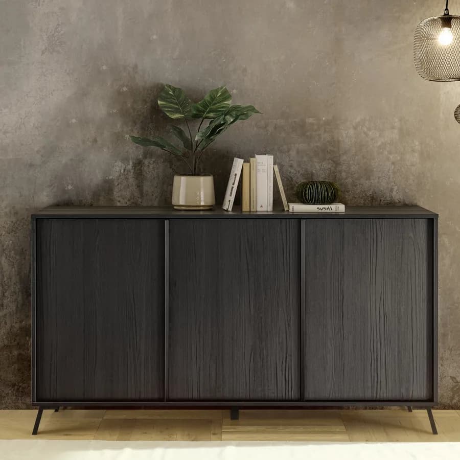 Madia 156 cm con tre ante in legno nero frassinato - Mendes