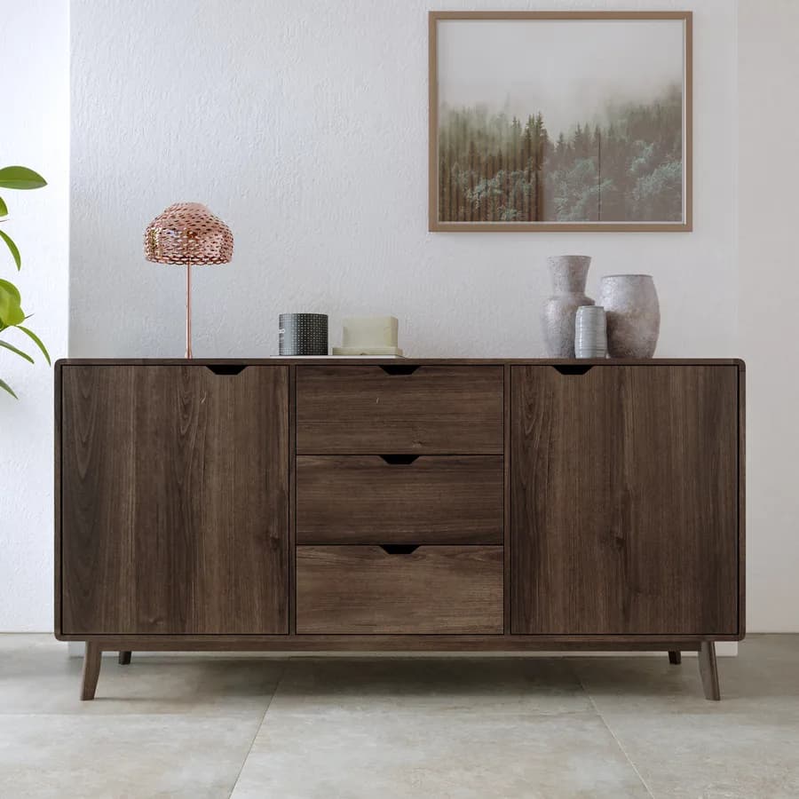 Madia 160x80h cm in legno rovere kover con 2 ante e 3 cassetti - Ember