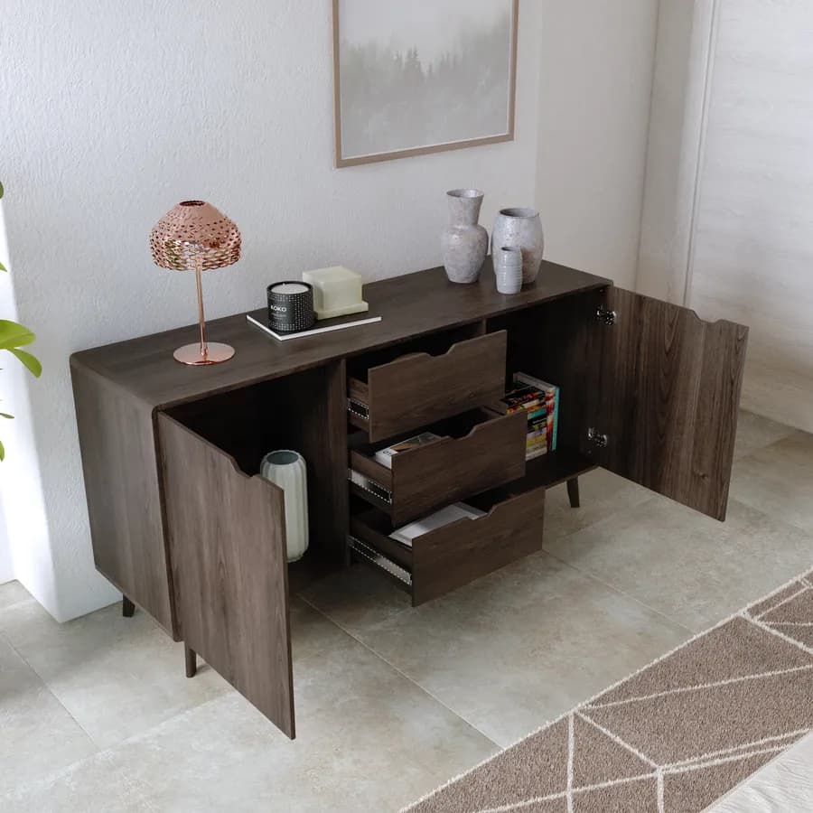 Madia 160x80h cm in legno rovere kover con 2 ante e 3 cassetti - Ember