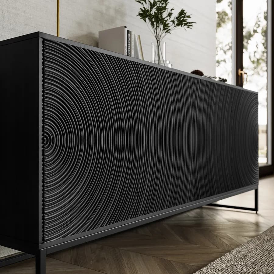 Madia 170x75h cm in mango nero cannettato con 4 ante - Dailim