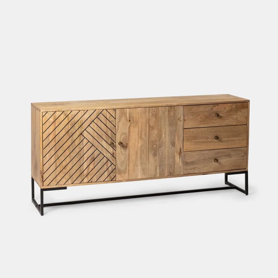 Madia 175x40 cm in legno di acacia e metallo con 2 ante e 3 cassetti - Freia Acacia