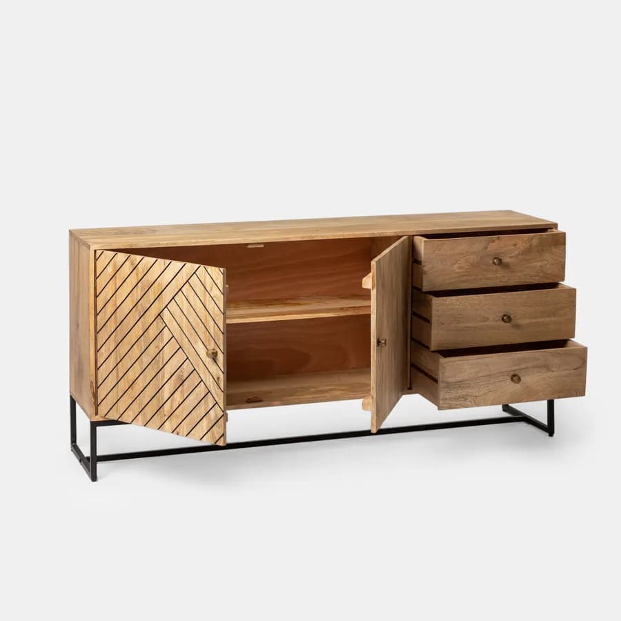 Madia 175x40 cm in legno di acacia e metallo con 2 ante e 3 cassetti - Freia Acacia