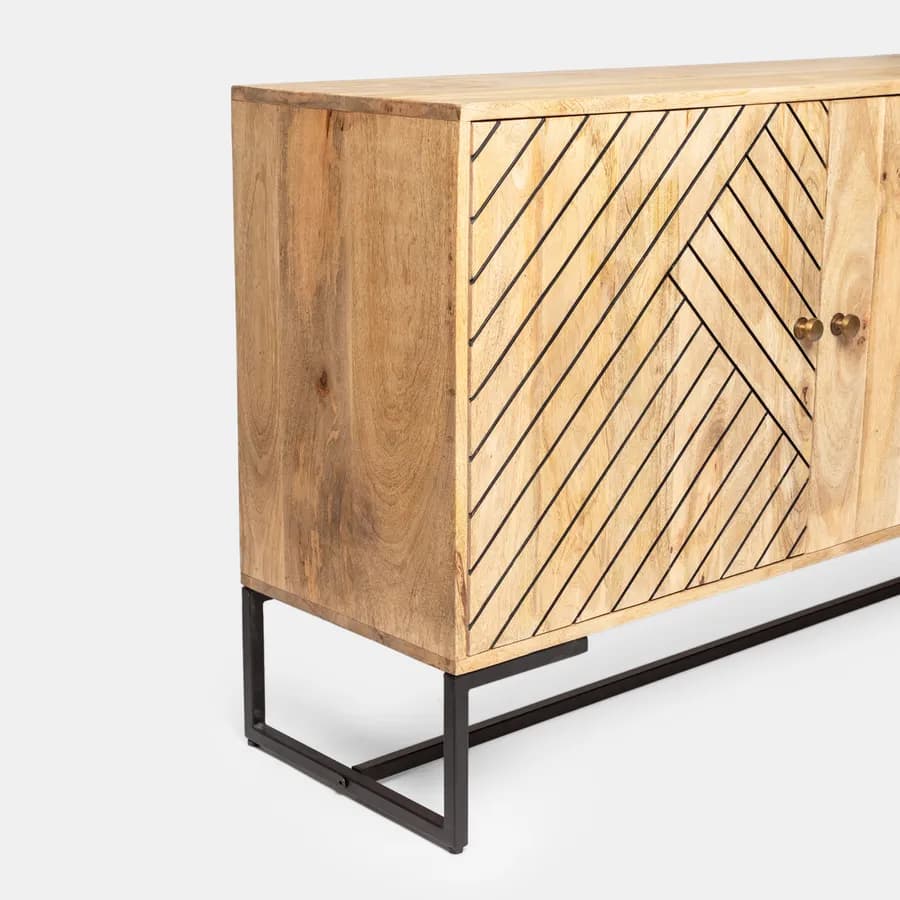 Madia 175x40 cm in legno di acacia e metallo con 2 ante e 3 cassetti - Freia Acacia