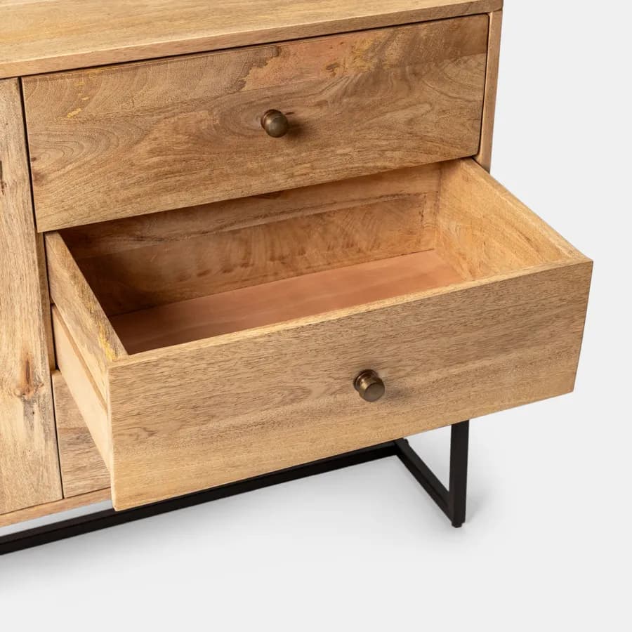 Madia 175x40 cm in legno di acacia e metallo con 2 ante e 3 cassetti - Freia Acacia