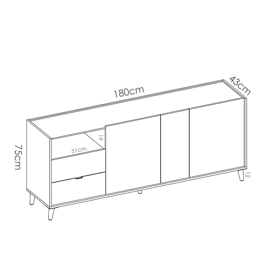 Madia 180 cm con tre ante e due cassetti in legno grigio bianco verde - Koria