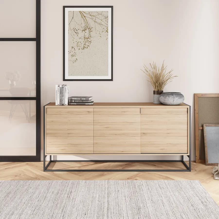 Madia 180x80h cm in legno rovere e struttura in metallo nero - Morfeo