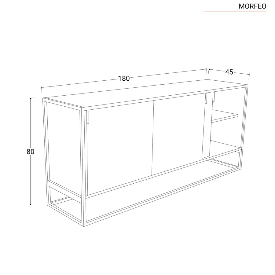 Madia 180x80h cm in legno rovere e struttura in metallo nero - Morfeo