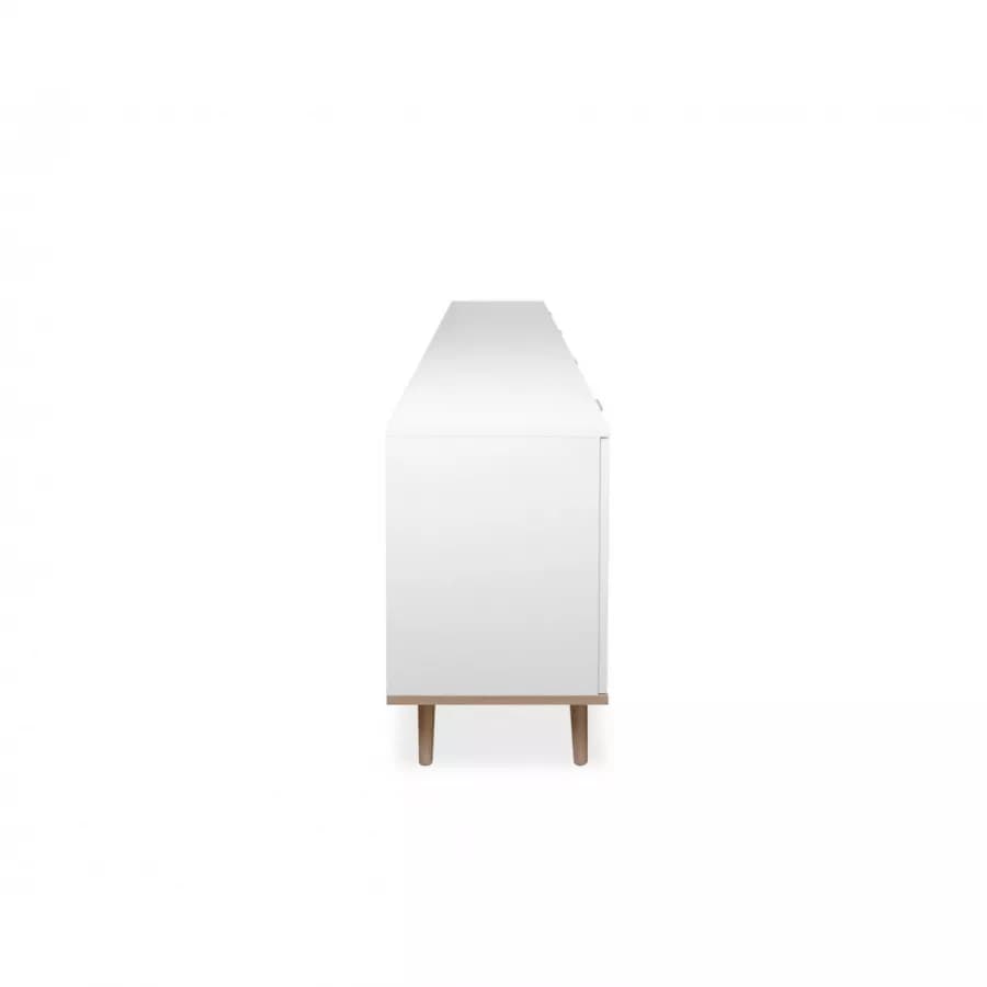 Madia 200x68h cm in legno bianco e rovere sonoma con 3 ante e 3 cassetti - Holberg