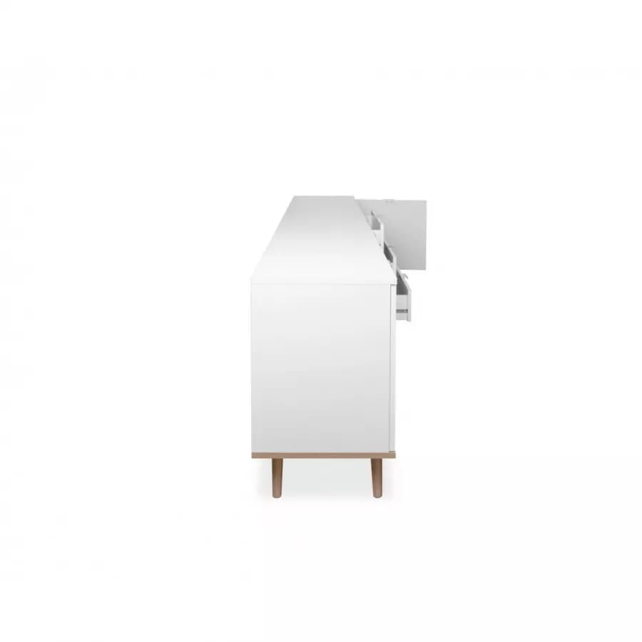 Madia 200x68h cm in legno bianco e rovere sonoma con 3 ante e 3 cassetti - Holberg