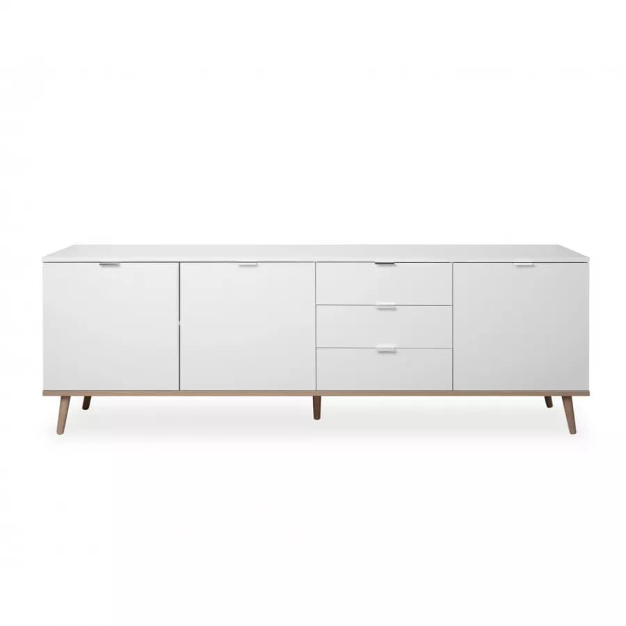Madia 200x68h cm in legno bianco e rovere sonoma con 3 ante e 3 cassetti - Holberg