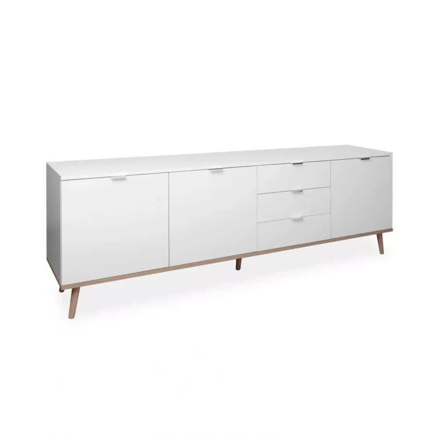 Madia 200x68h cm in legno bianco e rovere sonoma con 3 ante e 3 cassetti - Holberg