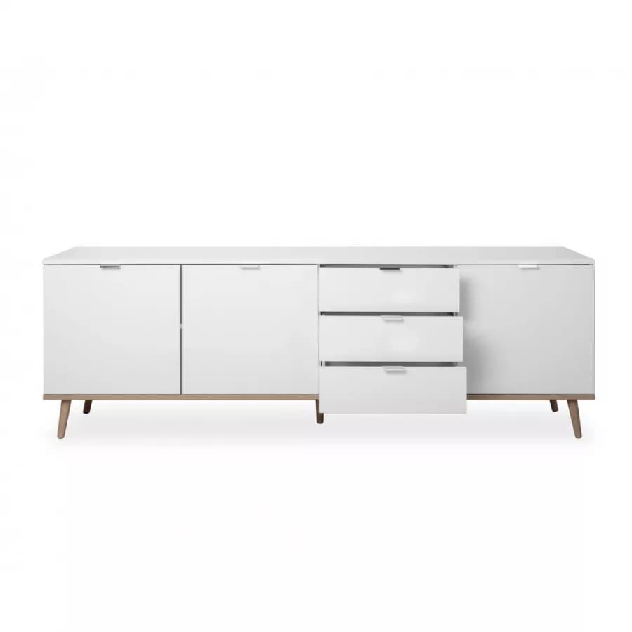 Madia 200x68h cm in legno bianco e rovere sonoma con 3 ante e 3 cassetti - Holberg