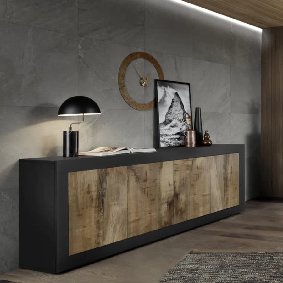 Madia 207 cm con quattro ante in legno e nero - Geila