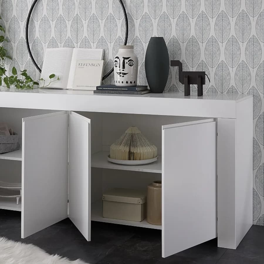 Madia 210 cm con quattro ante in legno bianco opaco - Falesia