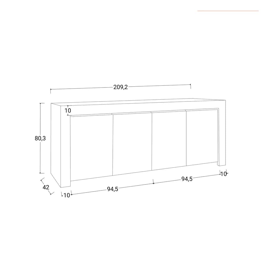 Madia 210 cm con quattro ante in legno bianco opaco - Falesia