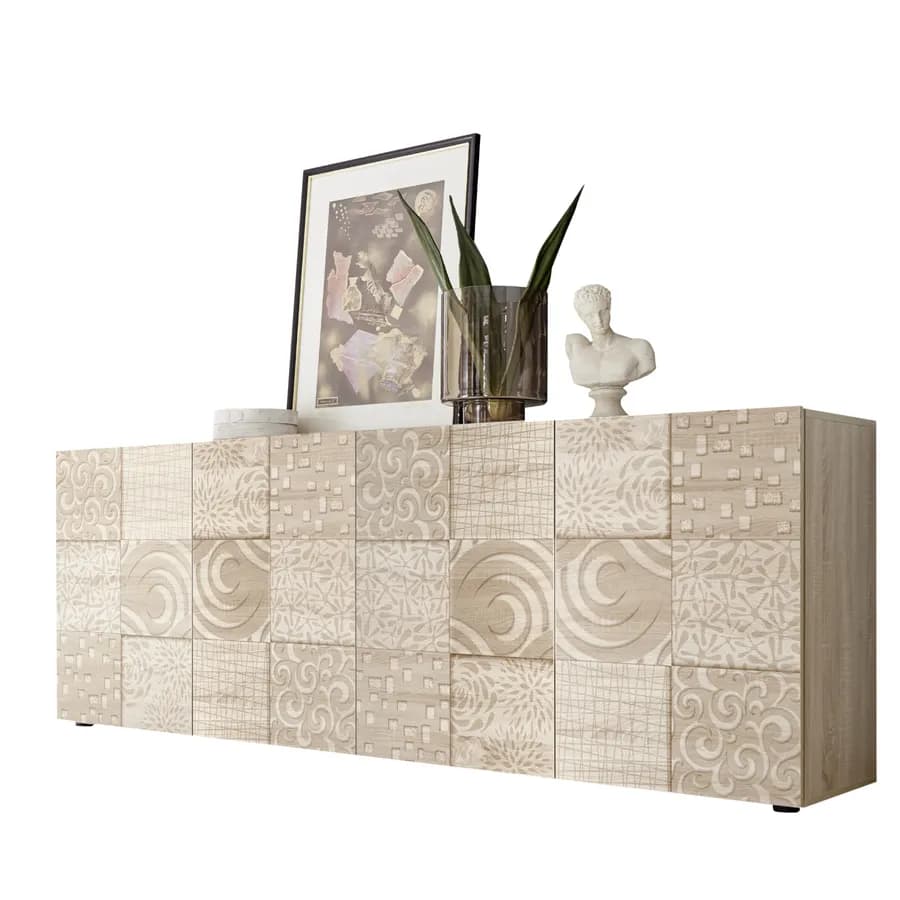Madia 241 cm con quattro ante in legno rovere samoa serigrafato - Linux