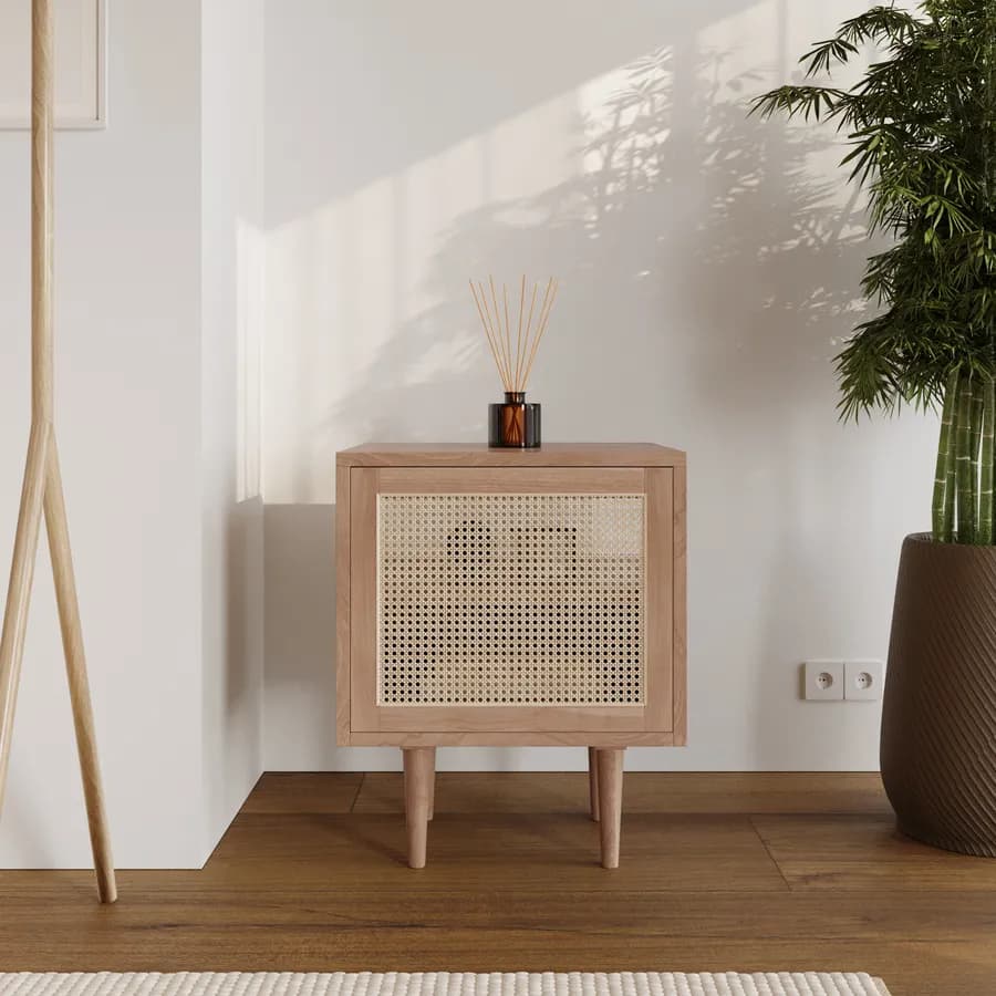 Mobile multiuso 50x60h cm con anta in teak naturale e paglia di vienna - Malindi