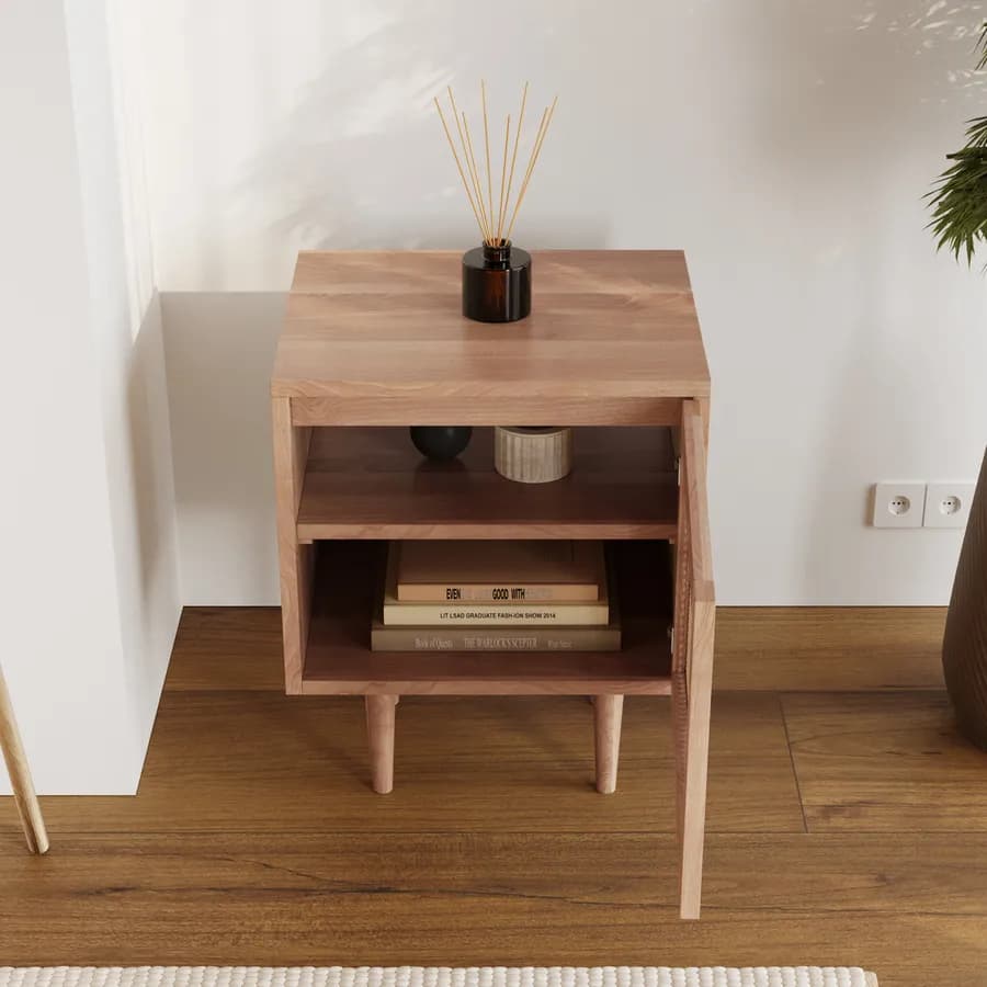 Mobile multiuso 50x60h cm con anta in teak naturale e paglia di vienna - Malindi