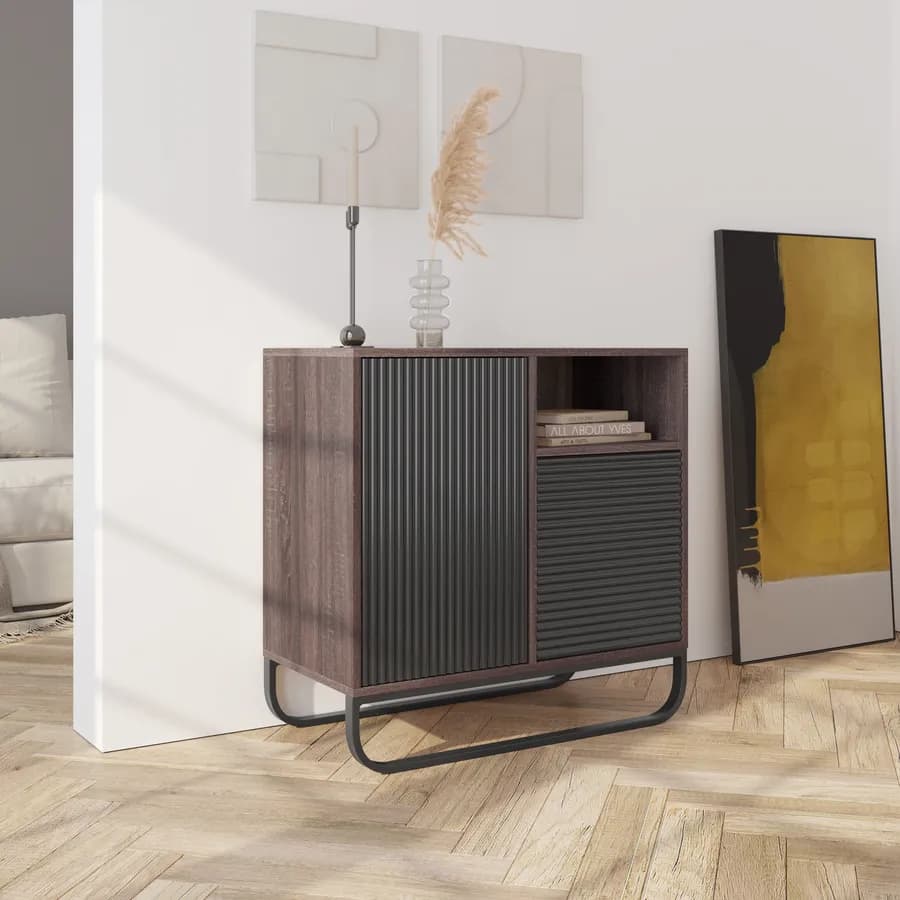 Madia 79x78h cm in legno cannettato noce e nero - Sven