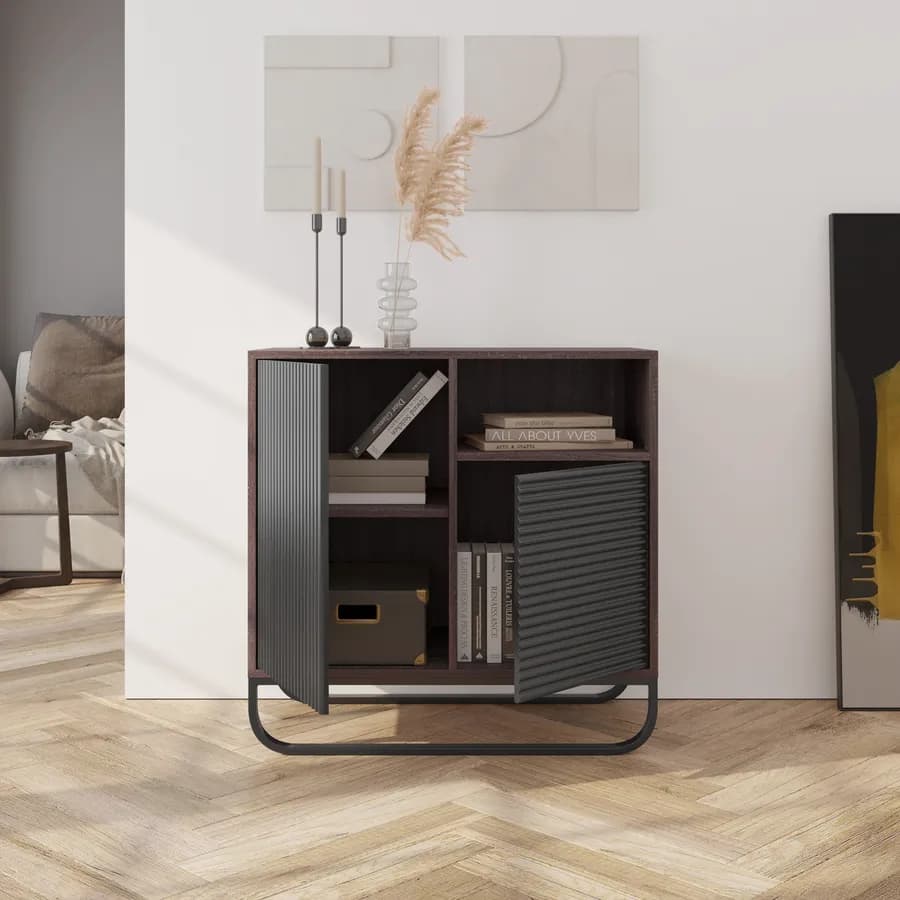 Madia 79x78h cm in legno cannettato noce e nero - Sven