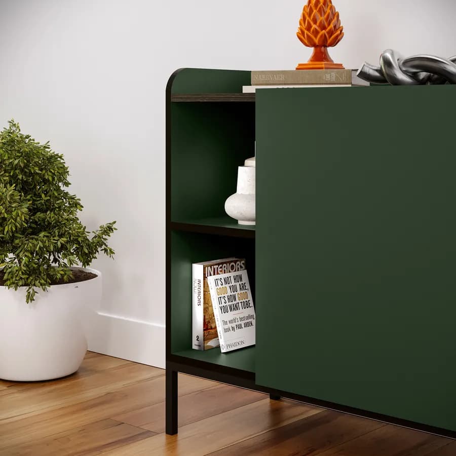 Madia 80x85h cm verde con 1 anta e 2 vani a giorno e gambe in metallo nero - Jewel