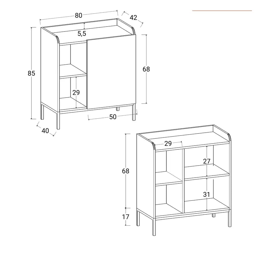 Madia 80x85h cm verde con 1 anta e 2 vani a giorno e gambe in metallo nero - Jewel