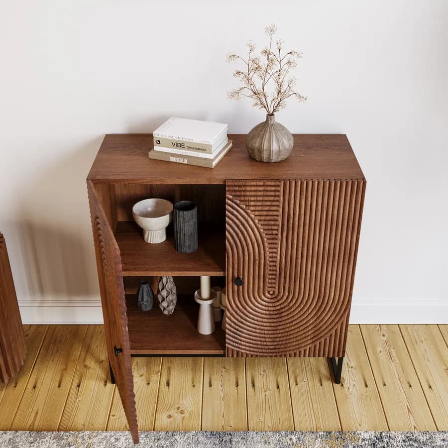 Mobile contenitore 85x85h cm con 2 ante in legno di mango cannettato - Alisha
