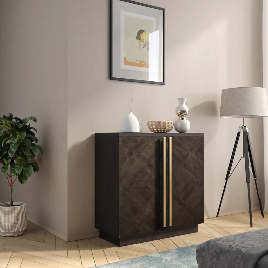 Madia 85x85h cm in legno di mango bronzo con 2 ante - Lyle
