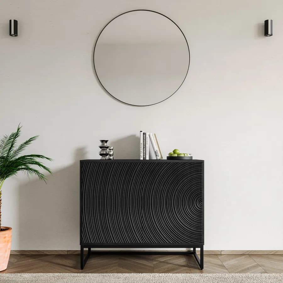 Madia 85x75h cm in mango nero cannettato con 2 ante - Dailim