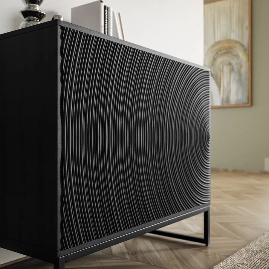 Madia 85x75h cm in mango nero cannettato con 2 ante - Dailim