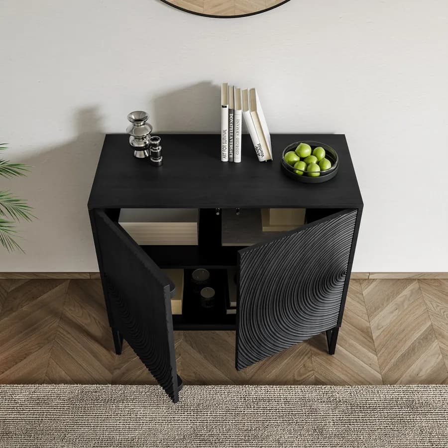 Madia 85x75h cm in mango nero cannettato con 2 ante - Dailim