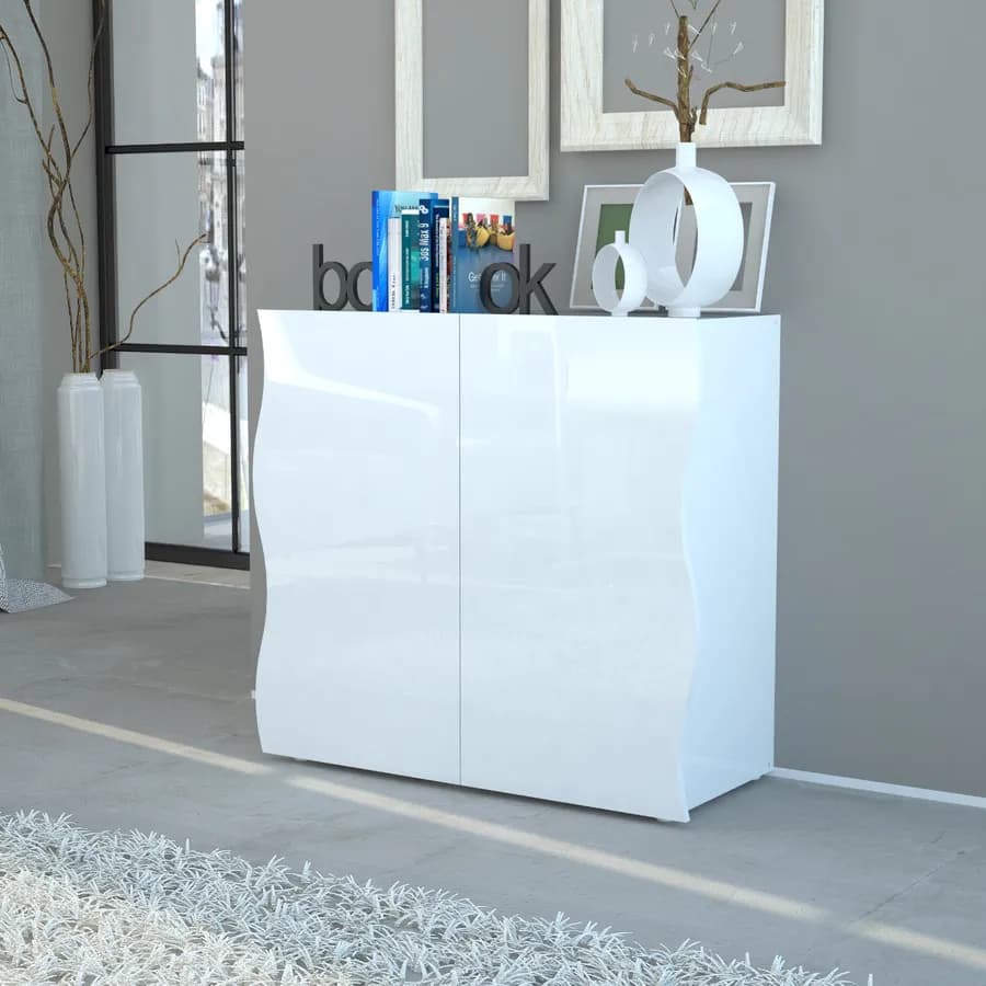 Mobile multiuso 90x81h cm con 2 ante in legno bianco lucido - Moss