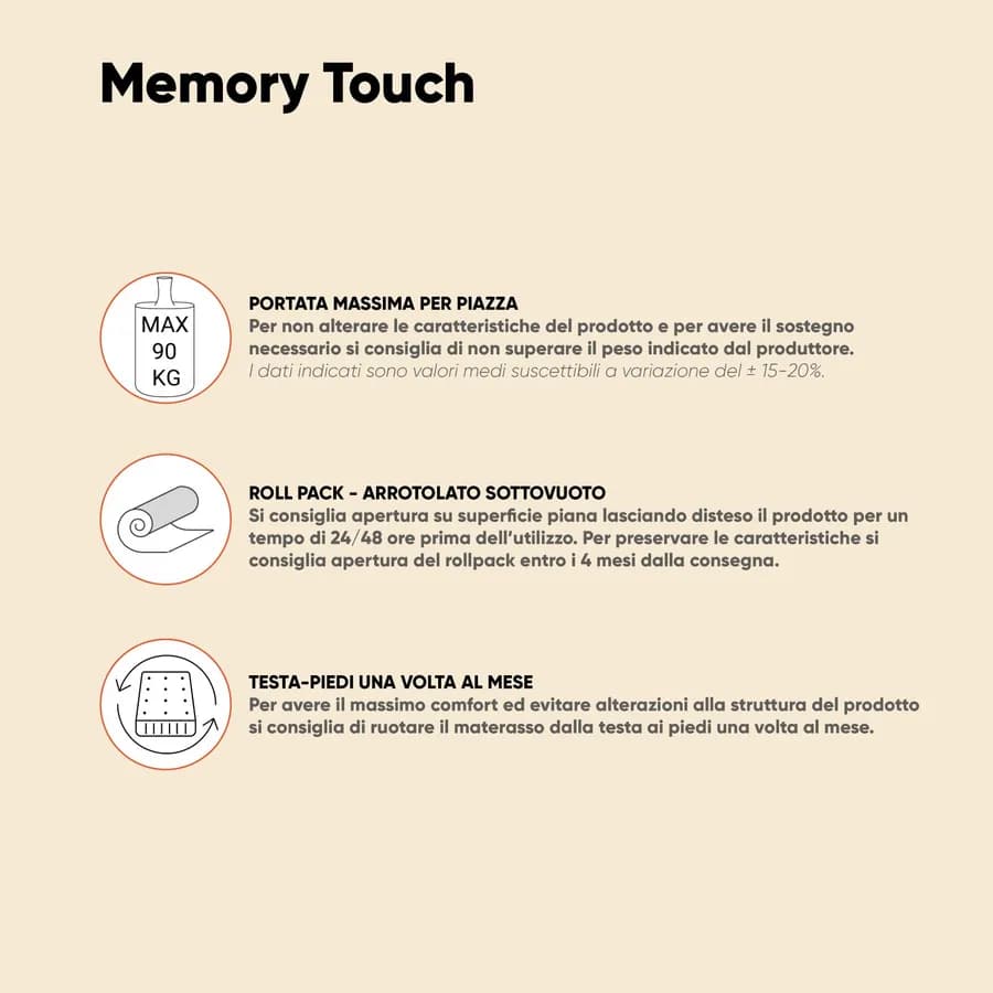 Materasso una piazza e mezza sfoderabile 120x190 cm in Memory Prime h 21 cm - Memory Touch