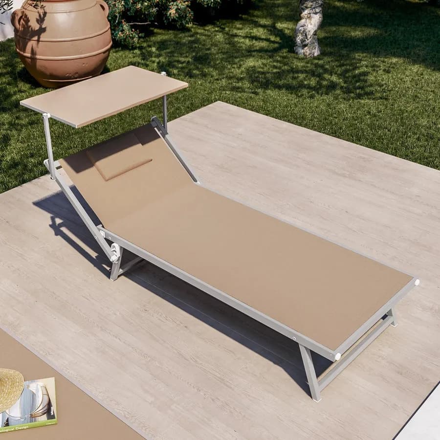 Maxi lettino prendisole in alluminio beige con cuscino - Koko