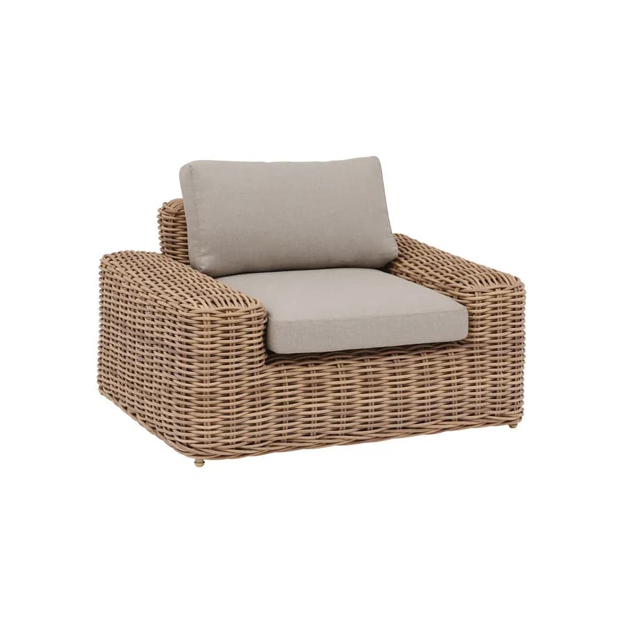 Maxi poltrona da giardino in polyrattan naturale con cuscini - Savern