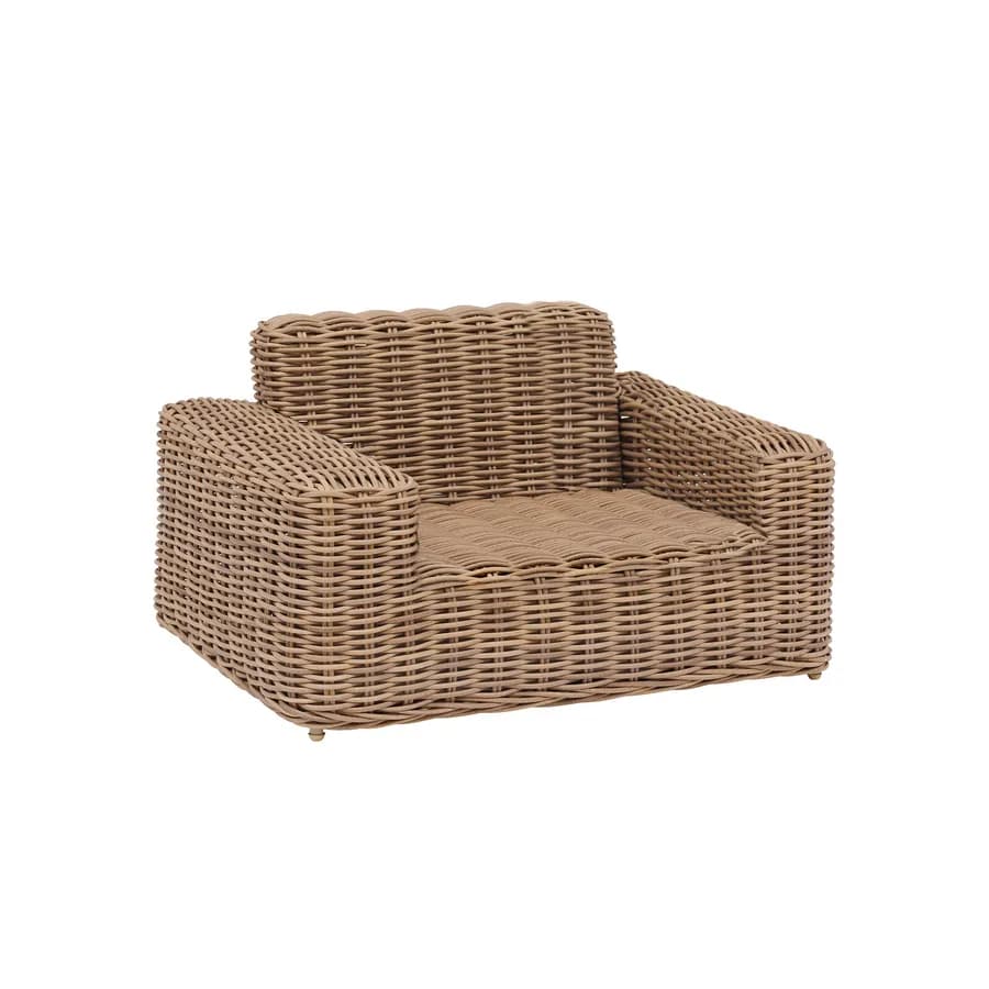 Maxi poltrona da giardino in polyrattan naturale con cuscini - Savern