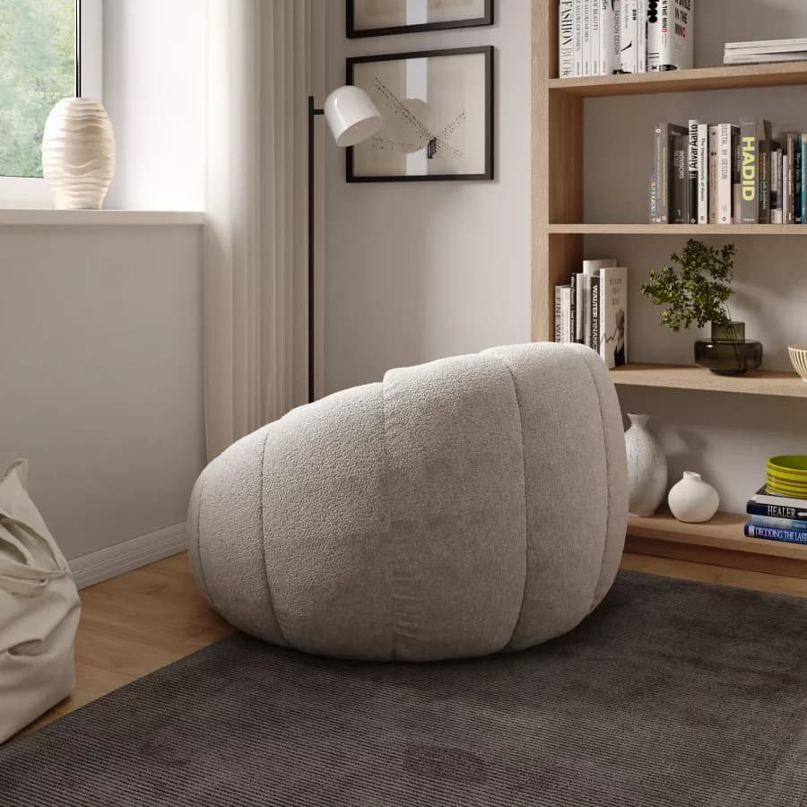 Maxi poltrona girevole a fiore bouclé bianco e grigio chiaro - Silas