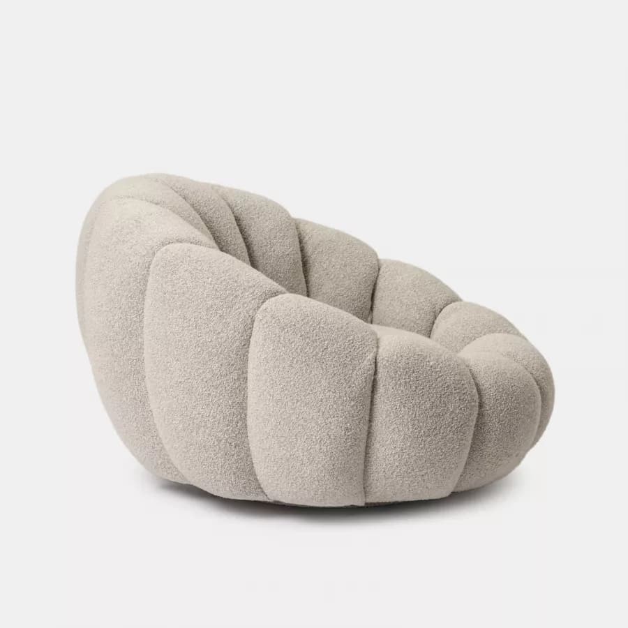 Maxi poltrona girevole a fiore bouclé bianco e grigio chiaro - Silas