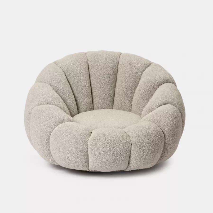 Maxi poltrona girevole a fiore bouclé bianco e grigio chiaro - Silas