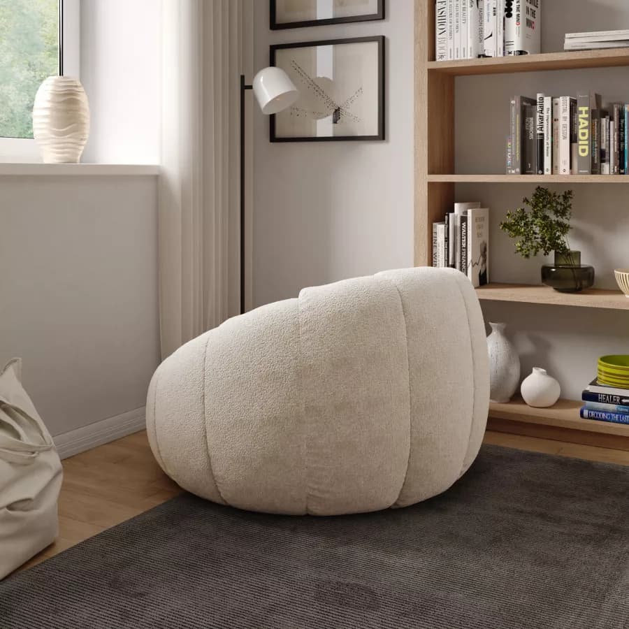 Maxi poltrona girevole a fiore bouclé panna - Silas