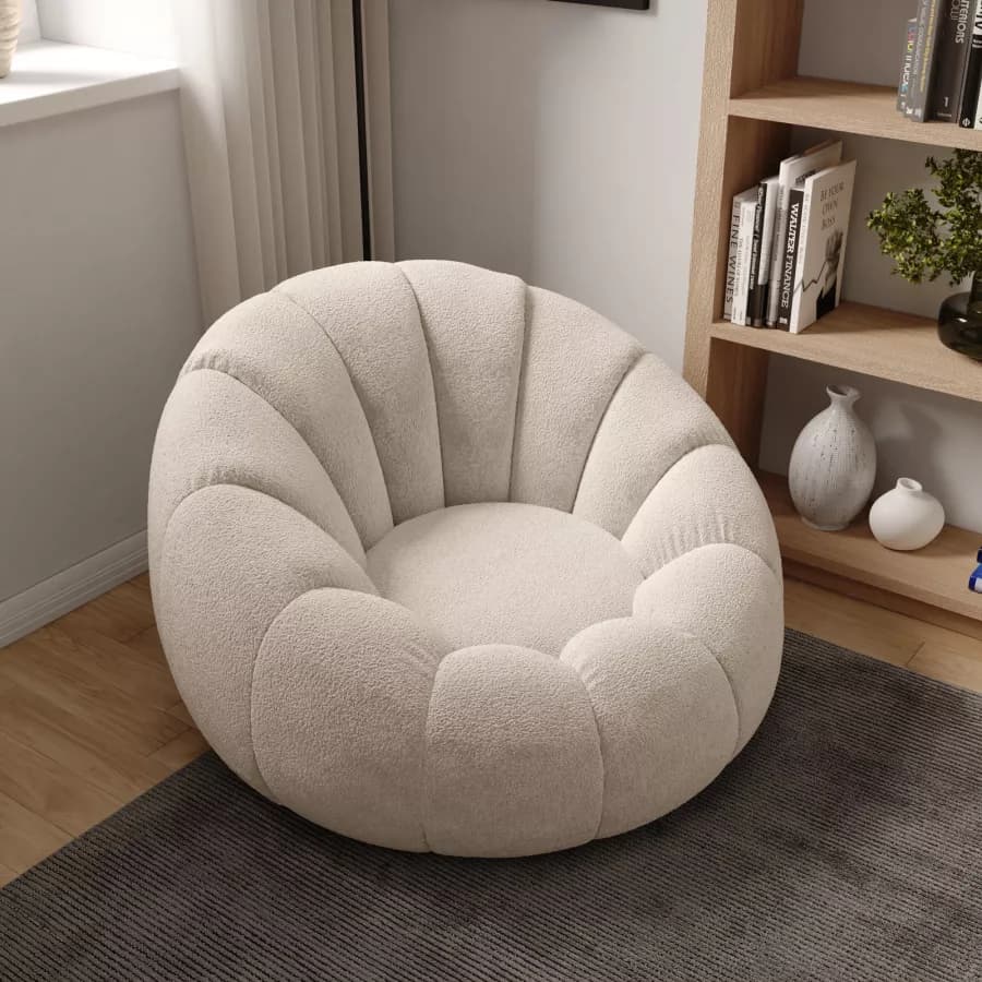 Maxi poltrona girevole a fiore bouclé panna - Silas