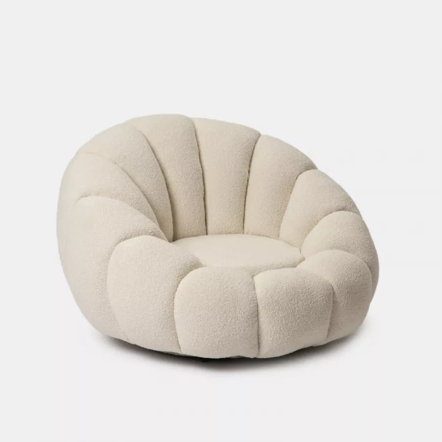 Maxi poltrona girevole a fiore bouclé panna - Silas