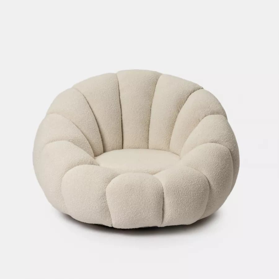 Maxi poltrona girevole a fiore bouclé panna - Silas