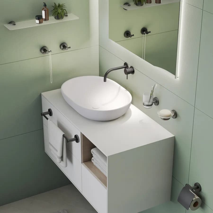 Mensola 52 cm in acciaio inox nero e vetro temperato - Felce di Gedy