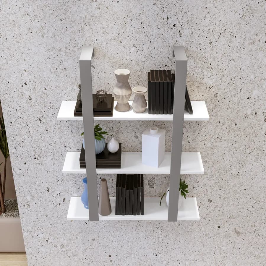 Libreria sospesa 70x90h cm in acciaio grigio con mensole bianche - Multipla