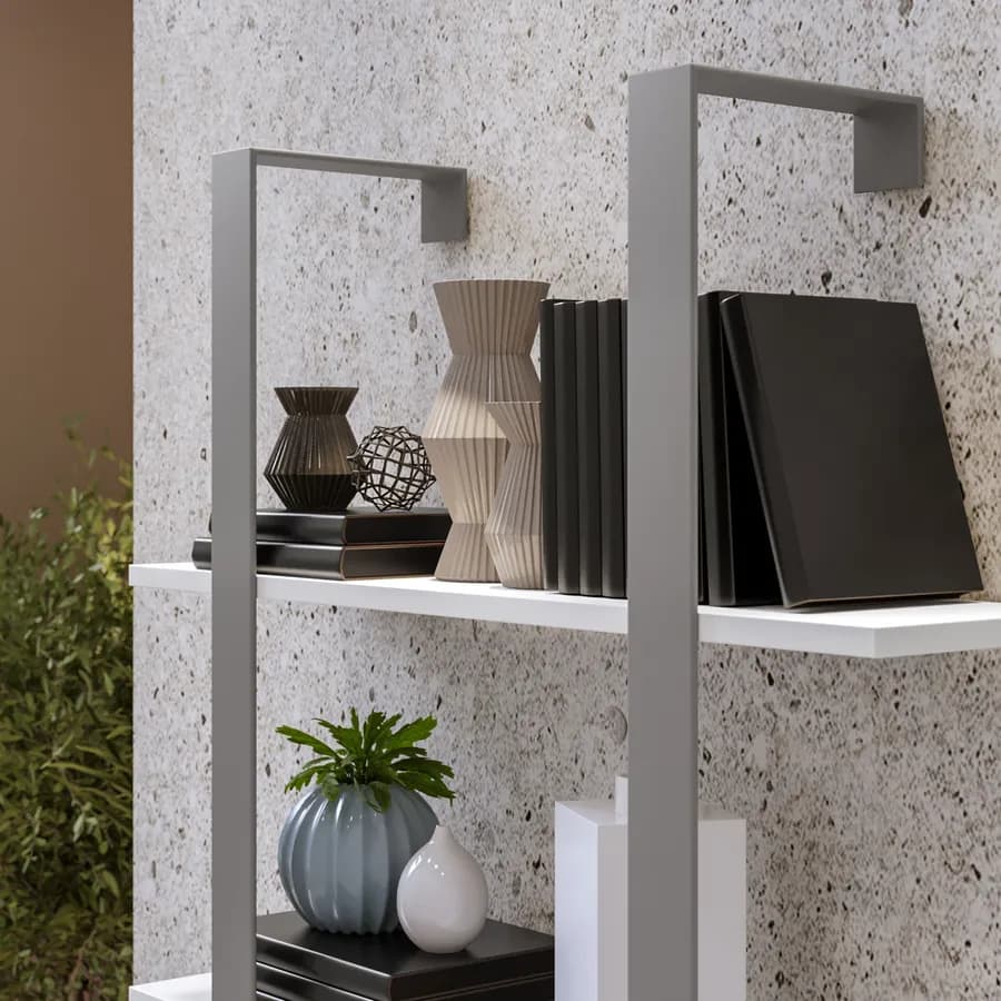 Libreria sospesa 70x90h cm in acciaio grigio con mensole bianche - Multipla