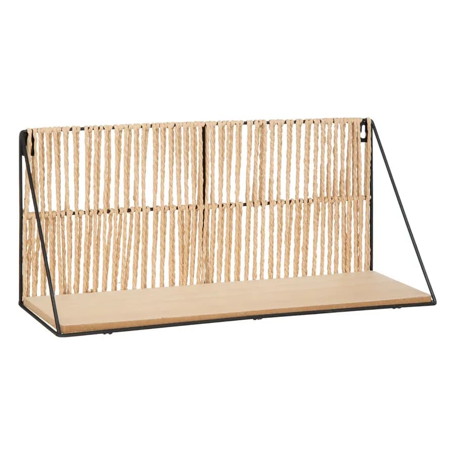 Mensola a muro 48 cm effetto legno naturale e metallo con intreccio