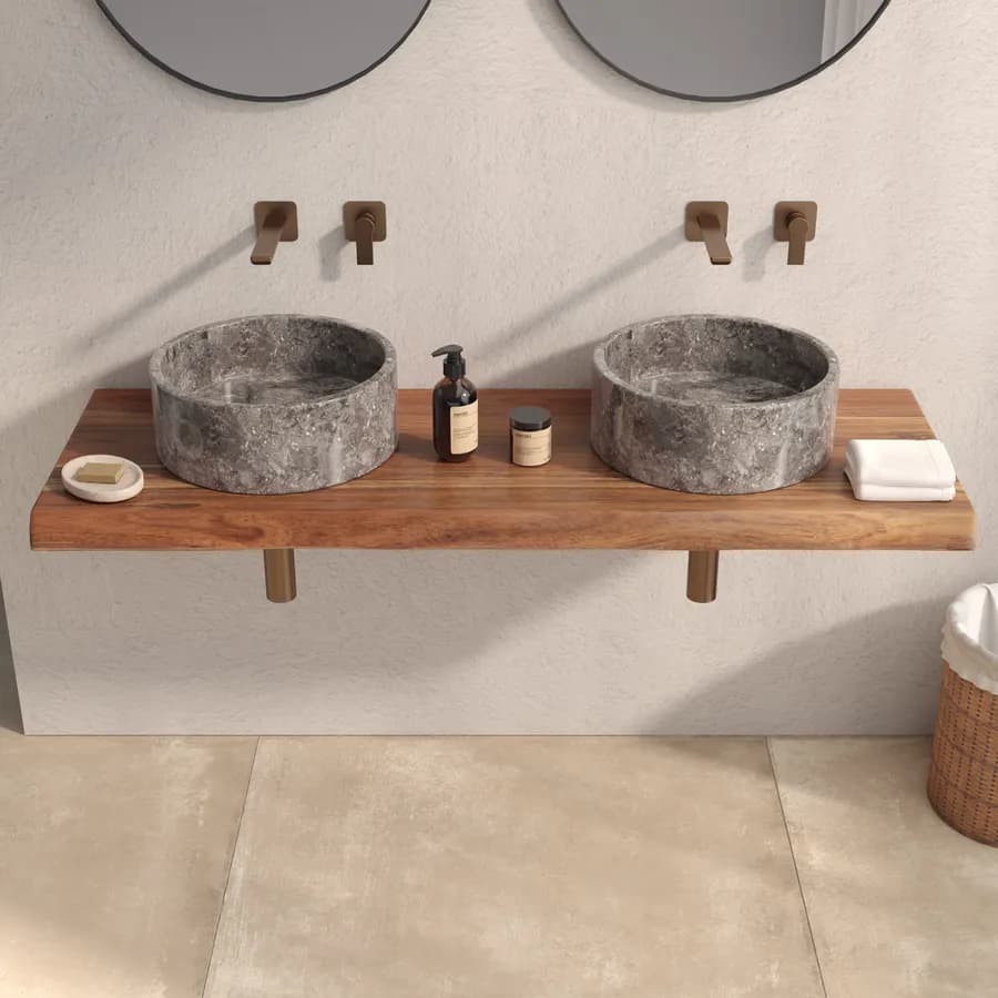 Mensola portalavabo 145x50 cm in legno di acacia - Freia Stone