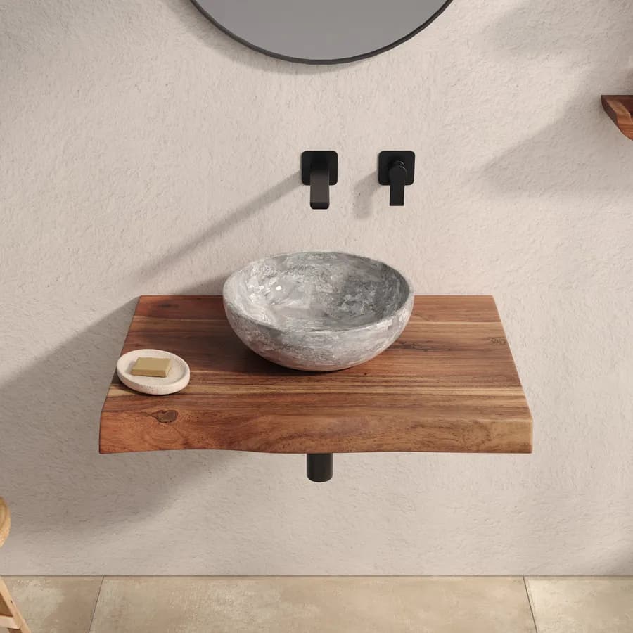 Mensola portalavabo 73x50 cm in legno di acacia - Freia Stone