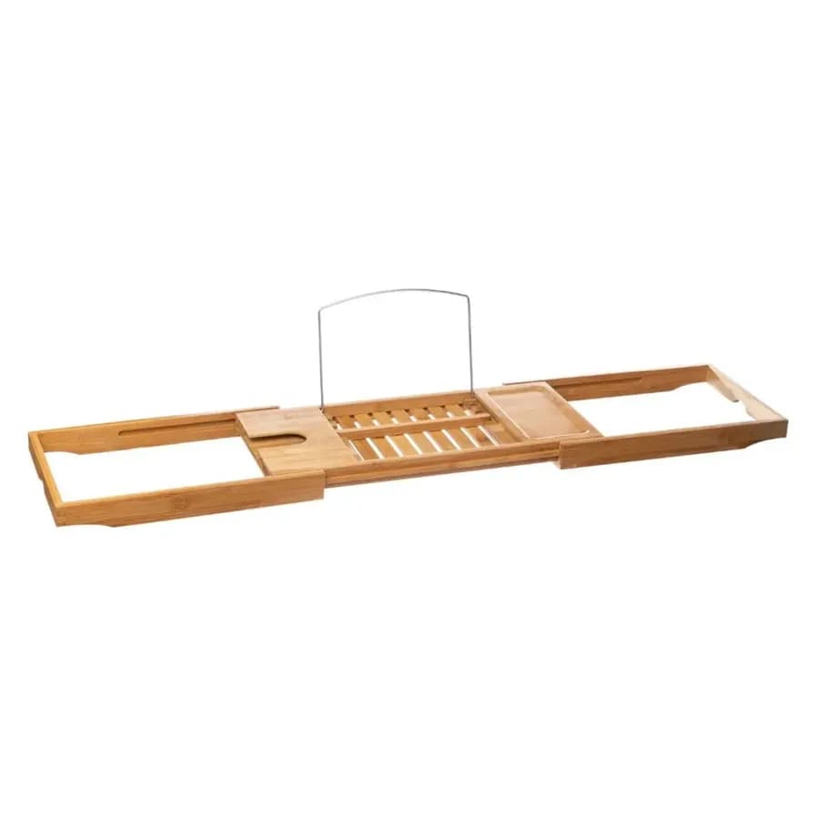 Mensola per vasca estensibile 22-105 cm in bambù con supporto per tablet e bicchiere - Crio